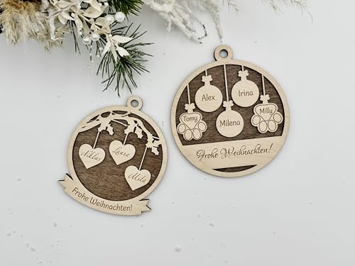 Birdart Box® Personalisierte Weihnachtskugel – Hochwertige Christbaumkugeln aus Holz, Weihnachtsbaumkugeln mit Namen einzigartiges Geschenk für Familien (12cm)