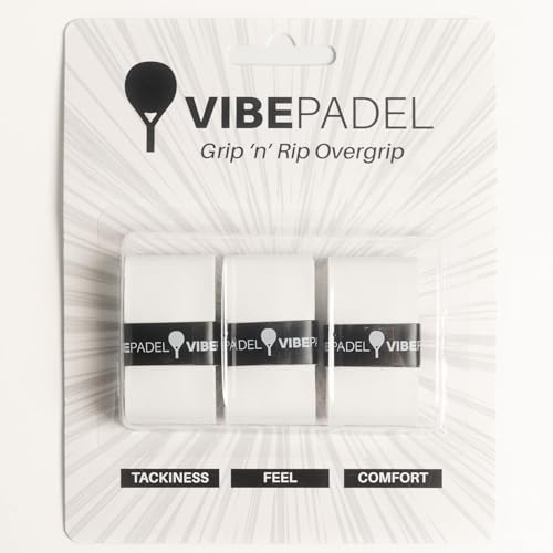 VIBEPADEL Grip 'n' Rip - Overgrip de pádel Antideslizante para Pala de pádel, Pickleball, Squash, bádminton, Paquete de 3, (Paquete Blanco) - Accesorio Ideal para Pala de pádel
