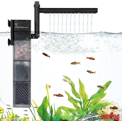 hygger 5-in-1 Power Quiet Fish Tank Filter,3-Stages Filtration Internal Aquarium Filter with Aeration & Rainfal Adjustable Flow Submersible Filter for 35-45 Gallon Tank(15W)