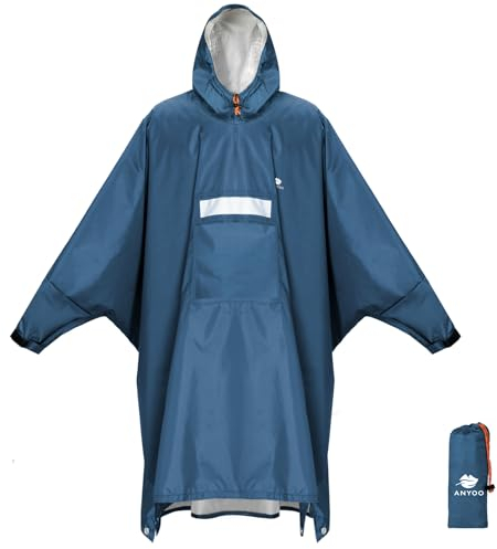 ANYOO Wasserdichter Regenponcho Winddichter Regenmantel mit Seitlichem Reißverschluss, Leichter Regenjacke mit Verstellbaren Ärmeln für Outdoor Wandern Radfahren, Einheitsgröße, Meerblau