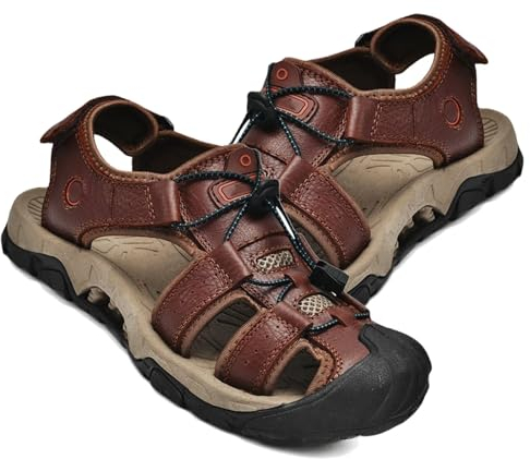 Herren Outdoor Wandern Leder Sandalen Wasserschuhe Geschlossene Zehe Sport Sandalen Verstellbar Fischer Klettern Sandale Sommer