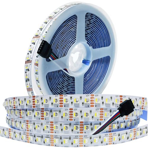 Tesfish 12V LED Streifen Licht, 4 in 1, RGBW RGB + Weiß 6000K 5M Mischfarben Strip Lichtband SMD 5050 IP20 540 LEDs Band Lichtleiste Leiste für Schlafzimmer, Küche Dekoration