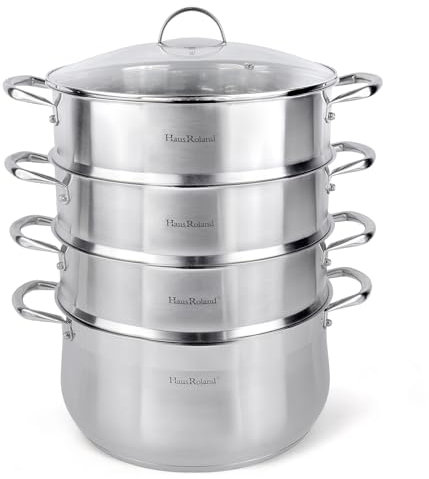 3-Tier Stainless Steel Steamer Pot with Lid Dumpling Steamer Pot for Cooking (3-tiered), Multi-Layer Cookware Pot, Food Vegetable Cooking Pan with Stackable Pan Insert for Vegetable, Dumpling, Meat, Dishwasher safe, Induction Safe (Silver, 12.68-qt. (12 L))