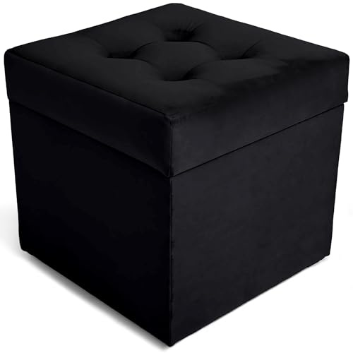 MG Design Polsterhocker 45 x 45 cm Schwarz mit großem Stauraum (ca. 50 L), bis 300 kg belastbar, weich mit dezentem Schimmer, pflegeleicht – Wohnbereich, Schlafraum & Flur