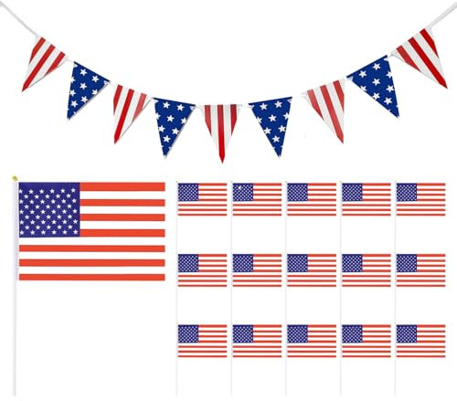 15 bandiere a manovella a mano, 1 bandierine, decorazione con bandiera americana, bandierine per la coppa europea, puntelli di scena per temi americani