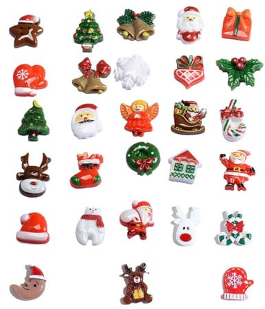 30 Stück Harz Mini Weihnachtsfiguren, Weihnachten Miniatur Ornamente, Harz Pflaster Weihnachtsdekoration, Miniatur Weihnachten Ornamente, Mini Weihnachten kleine Figuren Harz Garten Micro Landschaft