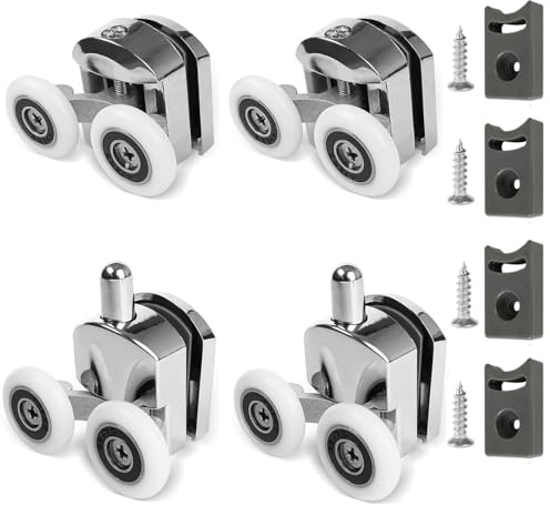 AFDHGS Shower Door Rollers Replacement 4 Pcs Zinc Alloy Wheels 23mm with Anti Collision Block and Screws for Curved and Glass Doors
