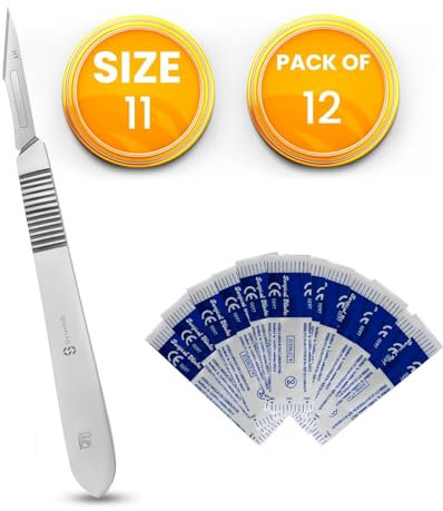Pack of 12 & 25 Scalpel Blades BP Scalpel Handle NO:-3 Scalpel #11 & 10 Idealy for Sign Craft Card Making Cutter Podiatry Dental Medical Vet Students Blade Remover (Scalper Blade 11, Pack of 12)