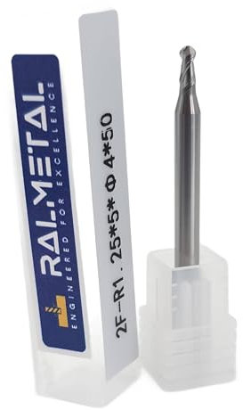 CNC Fräser für Aluminium R1,25 x 4 x 50 mm - VHM Schaftfräser 45 HRC - Kugelfräser Arbeitslänge 5 mm - Zweischneider Alu Fräser - Fräser Bit für Weichmetalle, Holz und Kunststoffe