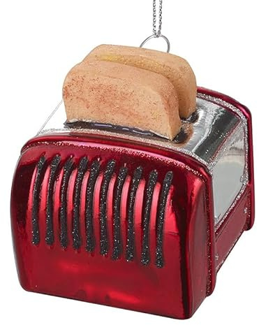 Mini Toaster Bauble, Novelty Glass Toaster with Bread, Fun Christmas Tree Decoration, Stocking Filler