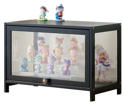 errtsdb 60x33x40cm glasvitrine, 1 Schicht vitrinenschrank vitrine, sammlervitrine vitrinenschrank Wohnzimmer Vitrinenschrank Stehend für Sammlerstücke, Bücher, Schwarz/Von Allen Seiten transparent