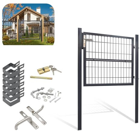 Izrielar Gartentor Premium Gartentür,Schloss aus Metall verzinktem Stahl,100 x 100 cm Zauntor Garten Gartenpforte Gitterzaun,Anthrazit