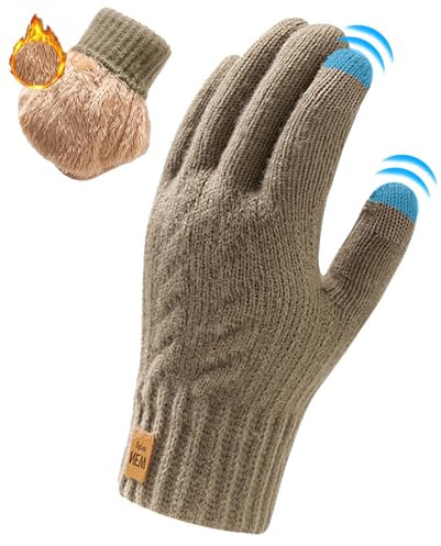 NLAND Guantes de Invierno para Hombre y Mujer,Guantes Térmicos de Lana para Guantes de Pantalla Tactiles Forro polar Guantes de cálidos pesados para clima frío, deportes al aire libre,Khaki