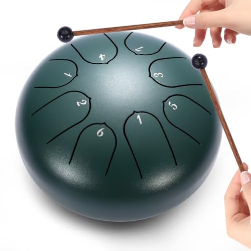 Zungentrommel 6 Zoll 8 Tone | Steel Tongue Drum | Handpan für Meditation & Entspannung, Yoga, Familienaktivitäten | Garden Regen Trommel Instrument (Grün)