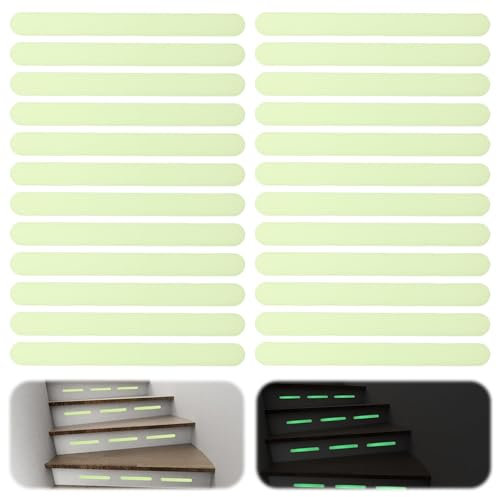 24PCS Glow in Dark Anti Slip Tape, 20cm Luminous Non Stair Steps Strips Self Adhesive Waterproof Safety Warning Tapes for Staircases, Bath Floor, Bathtub, Kitchen, Swimming Pools Reflective Stickers