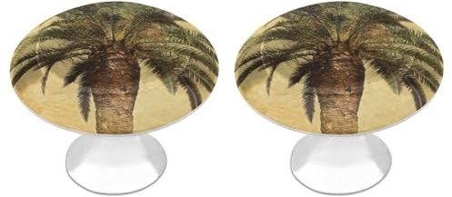FZQVSWTX Kitchen Cabinet Round Stainless Steel Decorative Knobs Covers Palm Tree Tropical Printed Bedroom Dresser Drawer1-1/4 Diameter(2-Pack)
