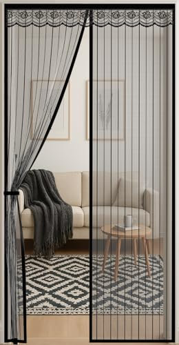 Magnetique Moustiquaire Porte Fenetre 80 x 200 CM, Maille Fine NOIRE Rideau Anti Mouche,de Porte Rideau Couloirs Patio Sans Perçage