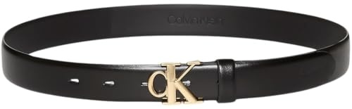 Calvin Klein Damen Gürtel Buckle 3,0 cm mit Monogramm-Schnalle, Schwarz (Black/Antique Light Gold), 95 cm