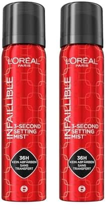 L'Oréal Paris Setting Spray zum Fixieren von Make up, Transferfest in 3 Sekunden, Fixier-Spray für bis zu 36 Stunden Halt, 3-Second Setting Mist, 1 x 75 ml (Packung mit 2)