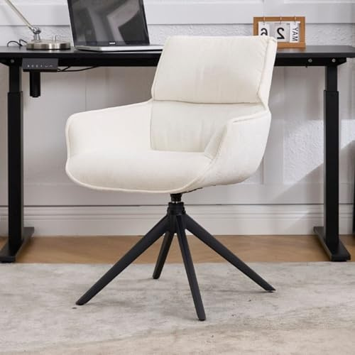 chairus Chaise Bureau en Chenille, Fauteuil Pivotant avec Pieds en Métal, Chaise Pivotante avec accoudoirs pour Bureau, Chambre, Blanc
