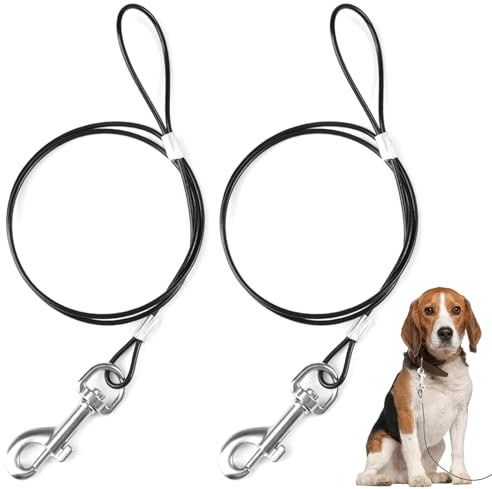 2 Pezzi Prolunga per Guinzaglio in Metallo,66cm Guinzaglio per Cani da Masticare,Guinzaglio a Traino con Moschettone di Sicurezza a 360°