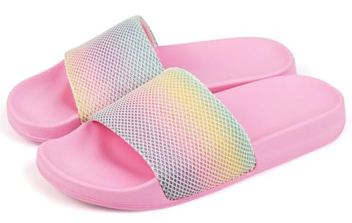 AOOWU Kids Sliders, Boys Girls House Slippers, Summer Beach Pool Slide Sandals, Shower Shoes, Soft EVA Slide Sandals for Indoor Outdoor, Lightweight Flip Flops