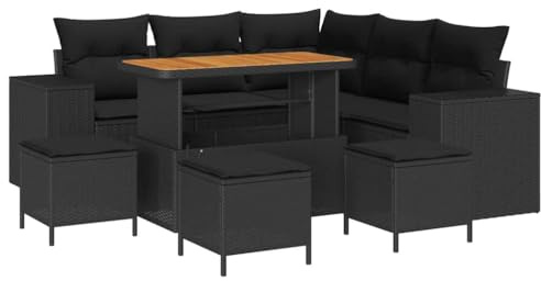 vidaXL Garten-Sofaset mit Kissen in Schwarz aus Poly-Rattan, verstellbare Füße, gemütliche Sitzgruppe für den Außenbereich, modulares Design für Terrasse und Patio, ideal für den Sommer.