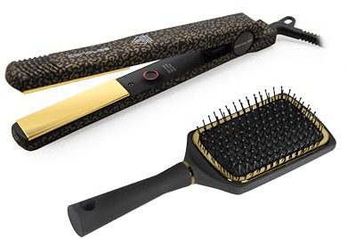 Corioliss C-Style | Haarglätter mit Titanplatten | Temperatur 165–220 °C | Ionen-Technologie | Glätten & Wellen | Mit Paddle-Bürste | Schnelles Aufheizen | Drehkabel | Leopard Gold