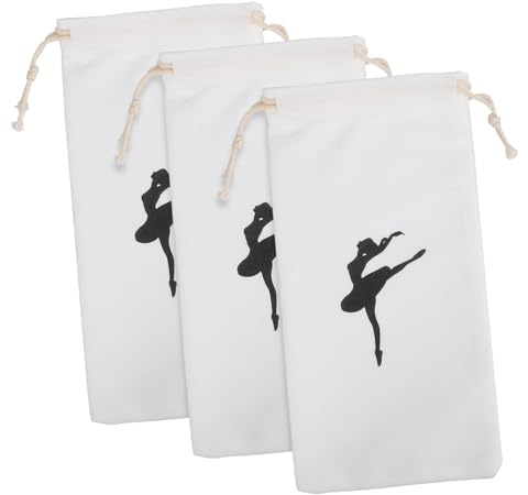 NULYLU 3 Stück-Pack Ballettschuhtasche Canvas mit Kordelzug Atmungsaktive Aufbewahrungstaschen für Tanzschuhe Leicht Geruchsneutral Passend für Kinder und Ballettunterricht