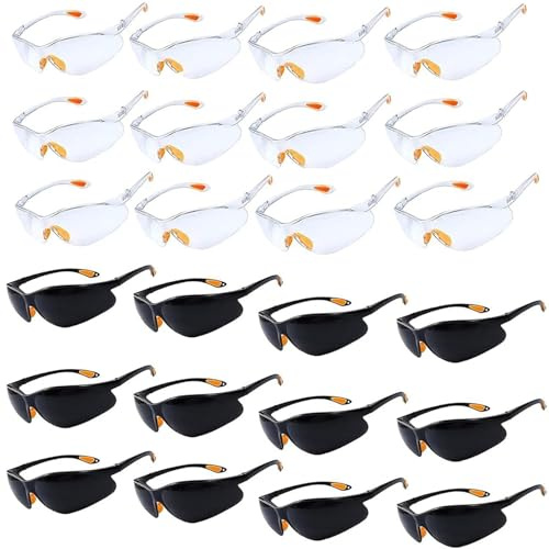 24 Stücke Schutzbrillen Transparent, Schutzbrille Arbeitsschutzbrille mit Gummieinsatz an Nase und Ohren für sicheren Schutz, Kratzfeste Anti-Beschlag Sicherheitsbrille Laborbrille(Schwarz & Weiß)
