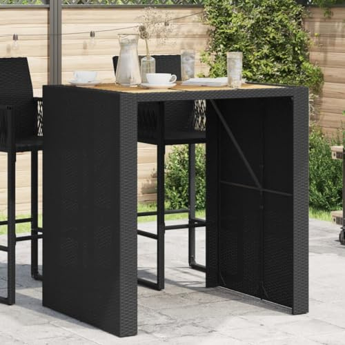 BOWEKAM Möbel, Outdoor-Möbel, Outdoor-Tische, Garten-Bartisch mit Akazienholzplatte, schwarz, 105 x 80 x 110 cm, Polyrattan