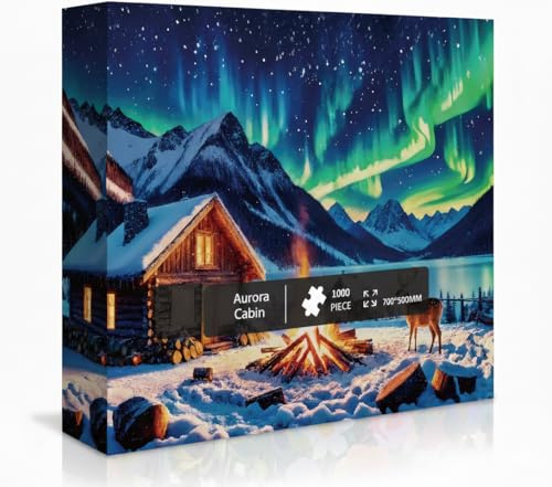 Tomzio 1000 Pieces Jigsaw Puzzles for Adults, Christmas Series - Festive Holiday Art, Fun Family Game, Best Xmas Gift Idea & Home Decoration, Large 28 x 20 (Aurora Cabin)