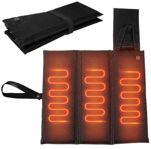 Beheiztes Sitzkissen, Tragbares Faltbares USB Heizkissen, 3 Einstellbare Temperatur, Elektrisch Heizkissen für Stadion Büro Camping, Angeln, 44 × 40 × 1.5 cm
