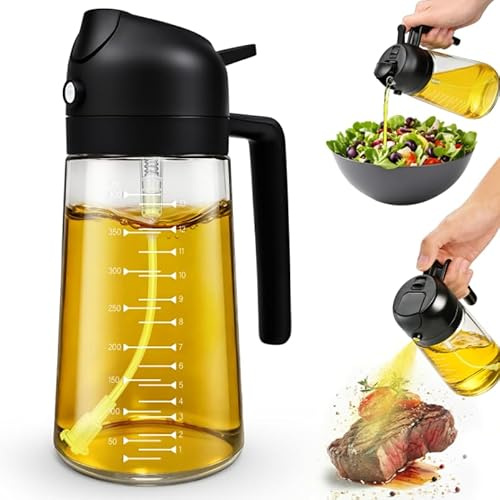 MRUN BONE 2 in 1 Ölsprüher für Speiseöl, Sprühflasche Öl, 470ML Cooking Oil Sprayer, Ölausgießer für Heißluftfritteuse, Sprühöl, Zum Kochen,Grillen,Küche, Heißluftfritteuse, Würzpressflaschen