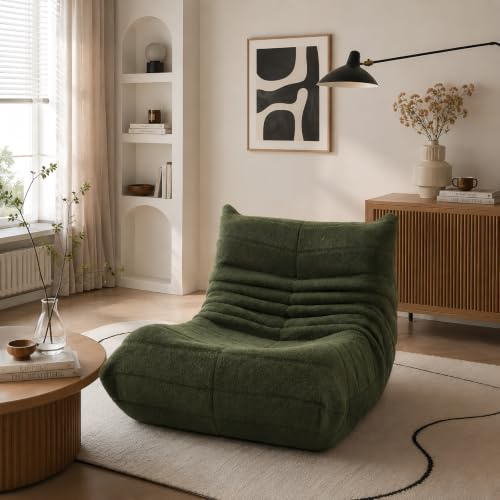 Sitzsack Sofa Bodensofa, Bodenstuhl mit Rückenlehne, Lazy Sofa mit Ergonomischem Design, Kaminsessel, Lesesessel Bequem, liegesessel, Meditationsstuhl für Schlafzimmer, Wohnzimmer, Lammwolle (Grün)