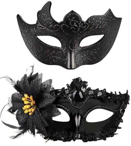 Dawumin Maskerade Maske für Frauen mit Stab - Glänzende Damen Feder Karneval Venezianische Maske für Kostüm Zubehör