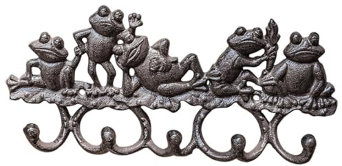 KESOTO Cast Iron Frog-shaped Wall Hook for Patio, Cast Iron Hook Rustic Wall Coat Hooks Wall Mounted Vintage Decorative Ornament with 5 Hooks for Garden, Home, Indoor Outdoor