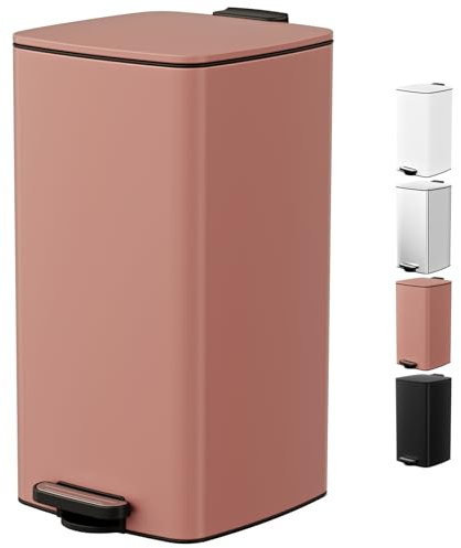 LIFERUN Poubelle Cuisine 30 L à Pédale, Poubelle Rectangulaire en Acier avec Couvercle Soft-Close, Seau Intérieur et Fonction Maintien Ouvert, pour Cuisine, Salon et Bureau – Rose