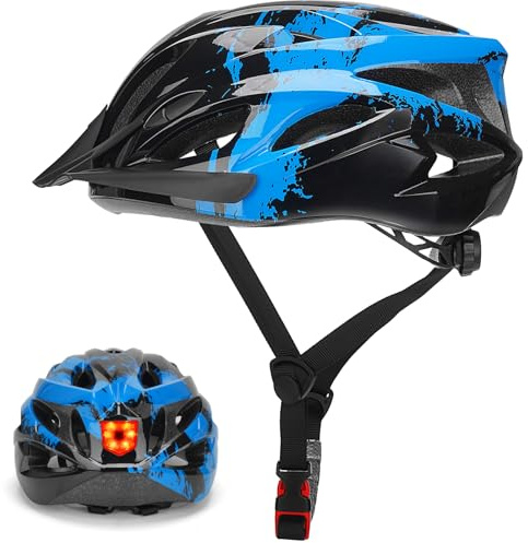 Casque de vélo pour Homme et Femme avec lumière pour Adulte Unisexe - Casque de vélo Respirant et réglable - 57 à 62 cm - Bleu