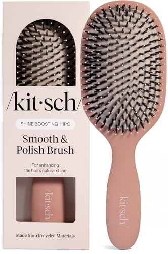 Kitsch Smooth & Polish Brush – Dual Bristle Detangler Brush, Shine & Frizz Control – Vegan Boar & Nylon Hair Brush with Cushioned Pad for Scalp Massage – Hair Care Tool for All Hair Types - Terracotta