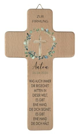 minimutz Personalisiertes Holzkreuz zur Firmung, Firmgeschenk Wandkreuz mit Namen, Datum & Segensspruch, Geschenk Patenkind Enkel (Firmung Kreuz)