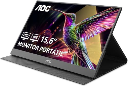 AOC 16T20E2 Monitor Portátil 16 Pulgadas FHD, IPS, 60Hz, Altavoces (1920x1080, 2X USB-C, 1x Mini HDMI), Negro