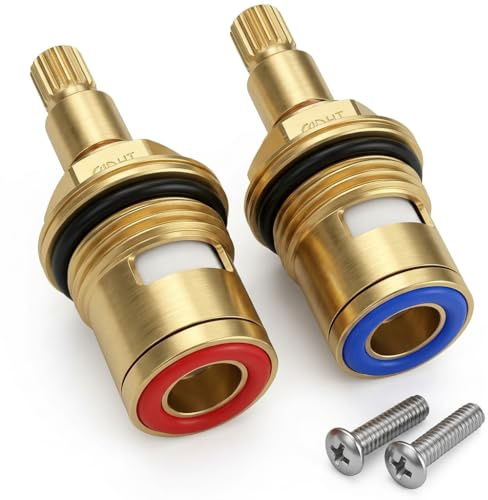 Mixer Tap Cartridge Replacement 1/4 Turn, 20-Spline Brass & Ceramic Disc Tap Valve for Bathroom Kitchen Mixer Taps, Glands Seals Repair Kit (Hot & Cold Pair)