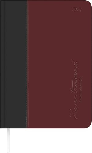 Buchkalender Premium Fire schwarz-rot A5 2027: Tagesplaner A5 (15x21 cm) mit 1 Tag pro Seite, Tucson-Einband, Monatsregister, Zeiteinteilung 7-22 Uhr & Notizbereich für Arbeit & Studium