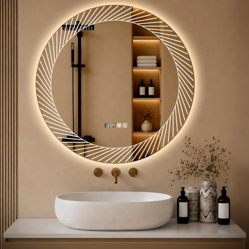 Adoture Badspiegel mit Beleuchtung, 80 cm Spiegel mit LED Licht