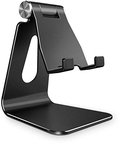 Techsuit Handyhalter für Schreibtisch, Faltbar, Aluminiumlegierung, rutschfeste Silikonpolster, Verstellbarer Winkel, Kompakt Leicht, für Handy Tablet, Universal, Schwarz