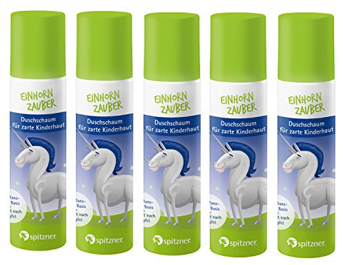 Spitzner Duschschaum Kinder Einhornzauber 75 ml (5er Pack) | verzaubernd grüne Schaumdusche mit Apfelduft | sanft reinigender Schaum für sensible Haut | 100% vegan