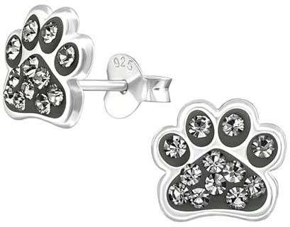 Monkimau Mädchen Ohrringe Pfote Ohrstecker aus 925 Sterling Silver echt Silber mit 24 Kristallen