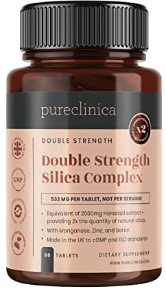 Double Strength Silica Complex x 90 Tablets - 3 Month Supply 2000mg Horsetail Extract Per Tablet