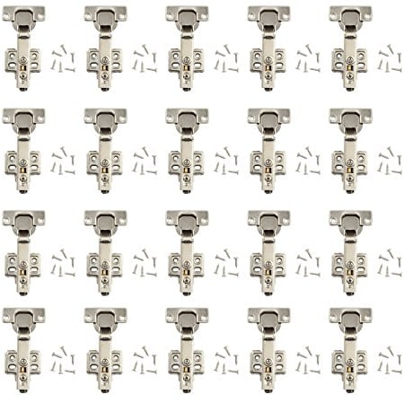 Cabinet Hinges Justech 20PCs Soft Close Cabinet Hinge Hydraulic Slow Shut Clip-On Plate 35mm with Fixing Screws for Cabinet Wardrobe Cupboard